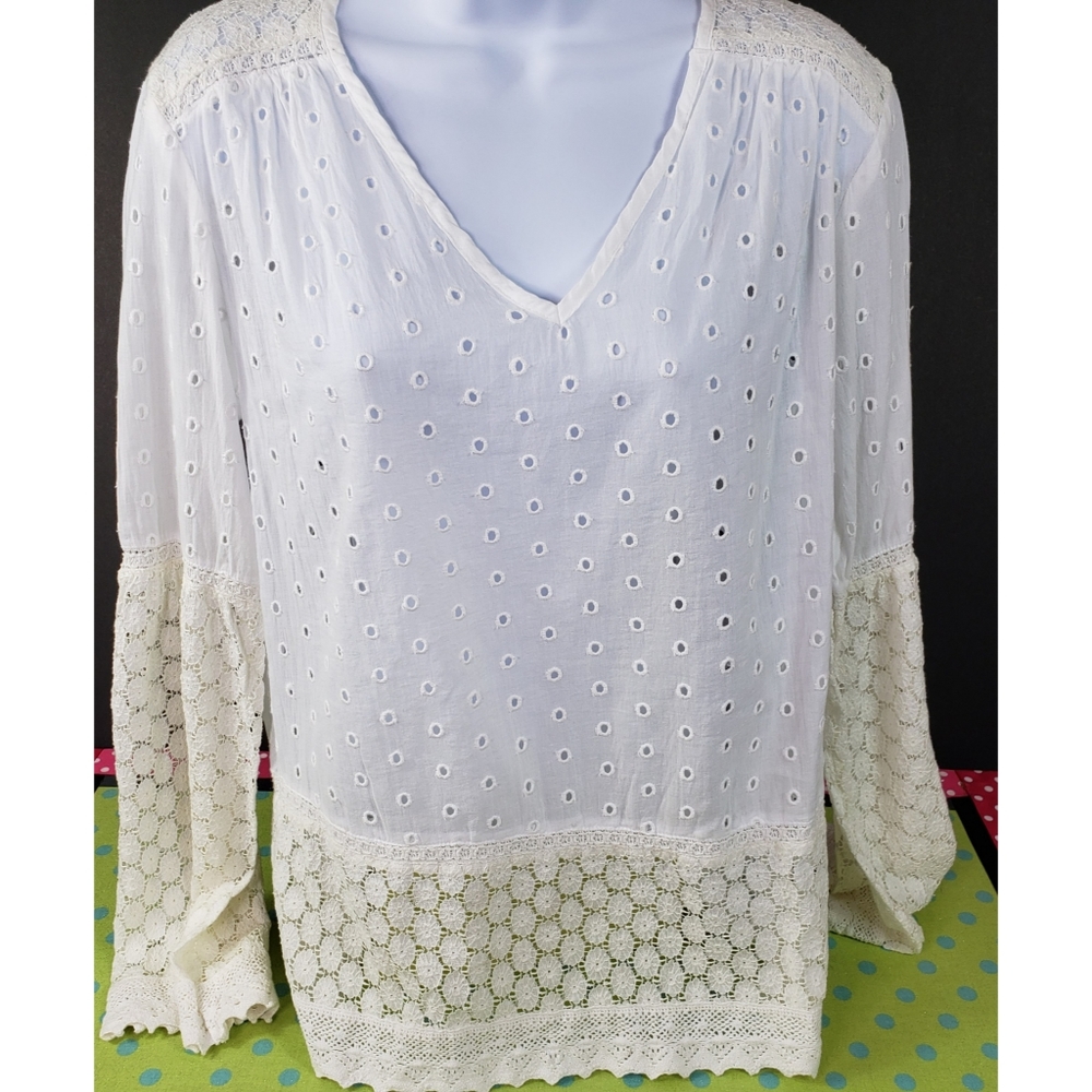 Karen Kane Women's XS Cream Multi Lace Top NWT Pull over Soft Flowey Boho Tunic
